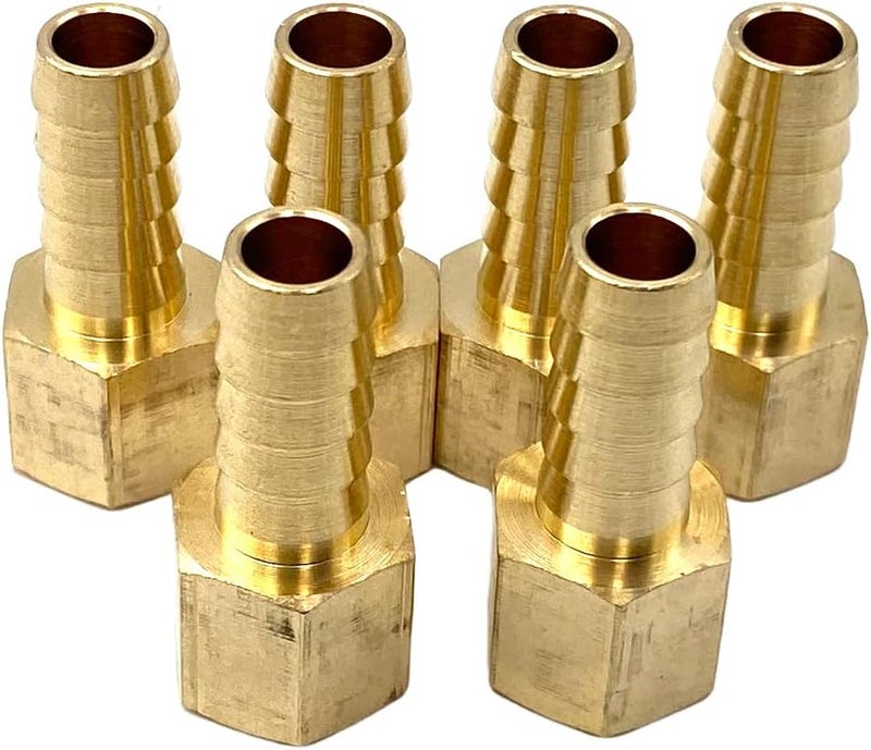 Bumugufu 6 Pcs 1/4 Inch NPT Female to 3/8 Inch Barb Fittings,3/8" Barb x 1/4" FNPT Brass Pipe Connector for Compressor, Fuel, Oil, Gas - Image 1